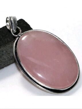 Rose Quartz Gemstone 925 Sterling Silver Handmade Pendant Necklace